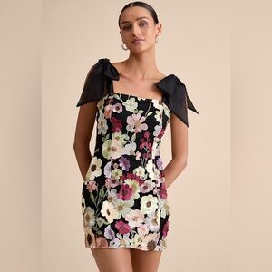 Lulu's Black Floral Mini Dress